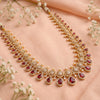 925 Silver Gold Plated CZ Red Bead Long Necklace