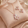 925 sterling silver, rose gold plated, mother of pearl floral pendant set, pink CZ marquise accents, for women, Fedha by Challani
