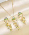 925 Silver Gold Plated Green Enamel Floral Pendant Necklace Set with Pearl and Blue Colour Stone for Women, Fedha by Challani
