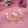 925 Silver Gold Plated Floral Drop Pendant Necklace Set with Orange Colour Stone and Shell Flowers for Women, Fedha by Challani
