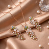 925 sterling silver, rose gold plated, enamel floral pendant set, mother of pearl flowers, blue CZ centre, pearl accents, for women, Fedha by Challani
