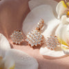 925 Sterling Silver Rose Gold Plated Baguette and Round White Stone Halo floral cluster Pendant Set for Women, Fedha by Challani
