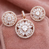 925 Sterling Silver Rose Gold Plated Baguette and Round White Stone Halo floral Pendant Set for Women, Fedha by Challani
