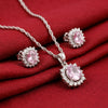 925 Silver Gold Plated Pink Stone Pendant Necklace Set with Hook Earrings for Women, Fedha by Challani
