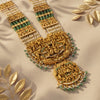 925 sterling silver, gold plated, antique finish, temple necklace, 3D Radha Krishna motif, pearl and green bead strands, for women, Fedha by Challani
