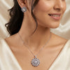 925 Silver CZ Blue Bead Floral Pendant Set