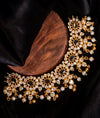 925 sterling silver, gold plated, CZ choker necklace, black bead floral motif, pearl and gold ball drops, for women, Fedha by Challani
