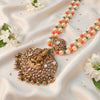 925 sterling silver, gold plated, Jadau, long necklace, Goddess Lakshmi lotus motif, pearl and multi-colour bead strands, for women, Fedha by Challani
