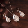 925 Silver Embossed Floral Drop Pendant Necklace Set with Hook Earrings for Women, Fedha by Challani
