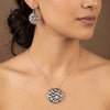 925 Silver Mosaic Geometric Disc Pendant Necklace Set with Hook Earrings for Women, Fedha by Challani
