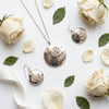 925 Silver Embossed Rose Disc Pendant Necklace Set with Hook Earrings for Women, Fedha by Challani
