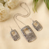 925 Silver Mosaic Rectangle Pendant Necklace Set with Hook Earrings for Women, Fedha by Challani
