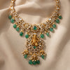 925 sterling silver, gold plated, Victorian style, short necklace, goddess motif, CZ stones, green bead and jhumka drops, for women, Fedha by Challani
