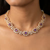 925 sterling silver, gold plated, CZ choker necklace, purple and white stone floral clusters, for women, Fedha by Challani
